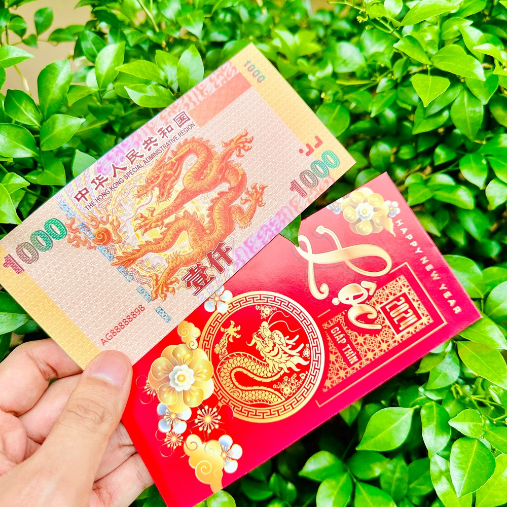 Tờ Tiền Hình Con Rồng Hongkong 1000 Lì Xì Tết Giáp Thìn Lưu Niệm - Phong Thuỷ May Mắn - Có Bảo An
