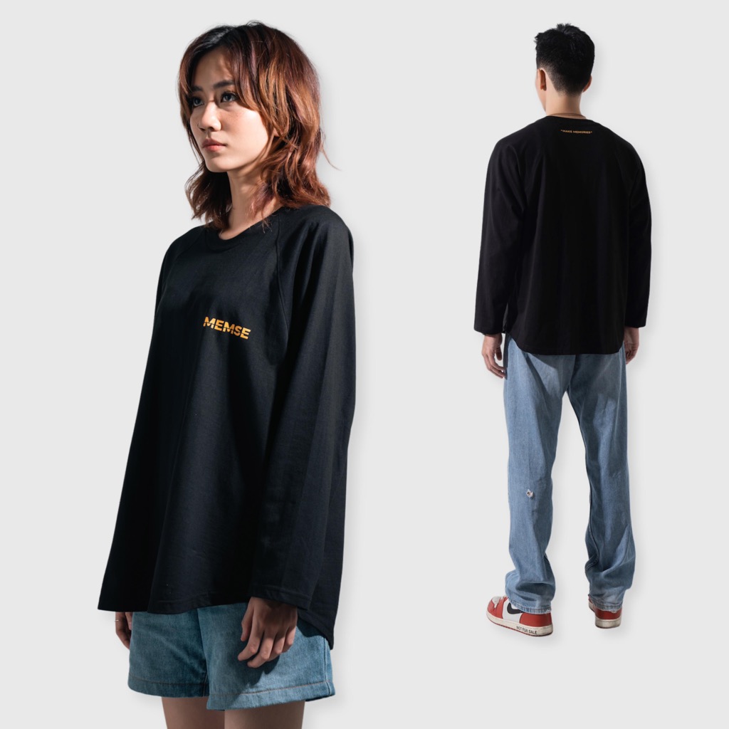 Memory long sleeves | MEMS Áo thun cotton nam nữ tay dài trơn cổ tròn in slogan