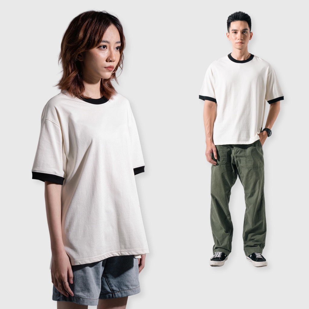 Ivory t-shirt |  MEMS Áo thun cotton tay ngắn cổ tròn trơn phối bo cổ điển nam nữ