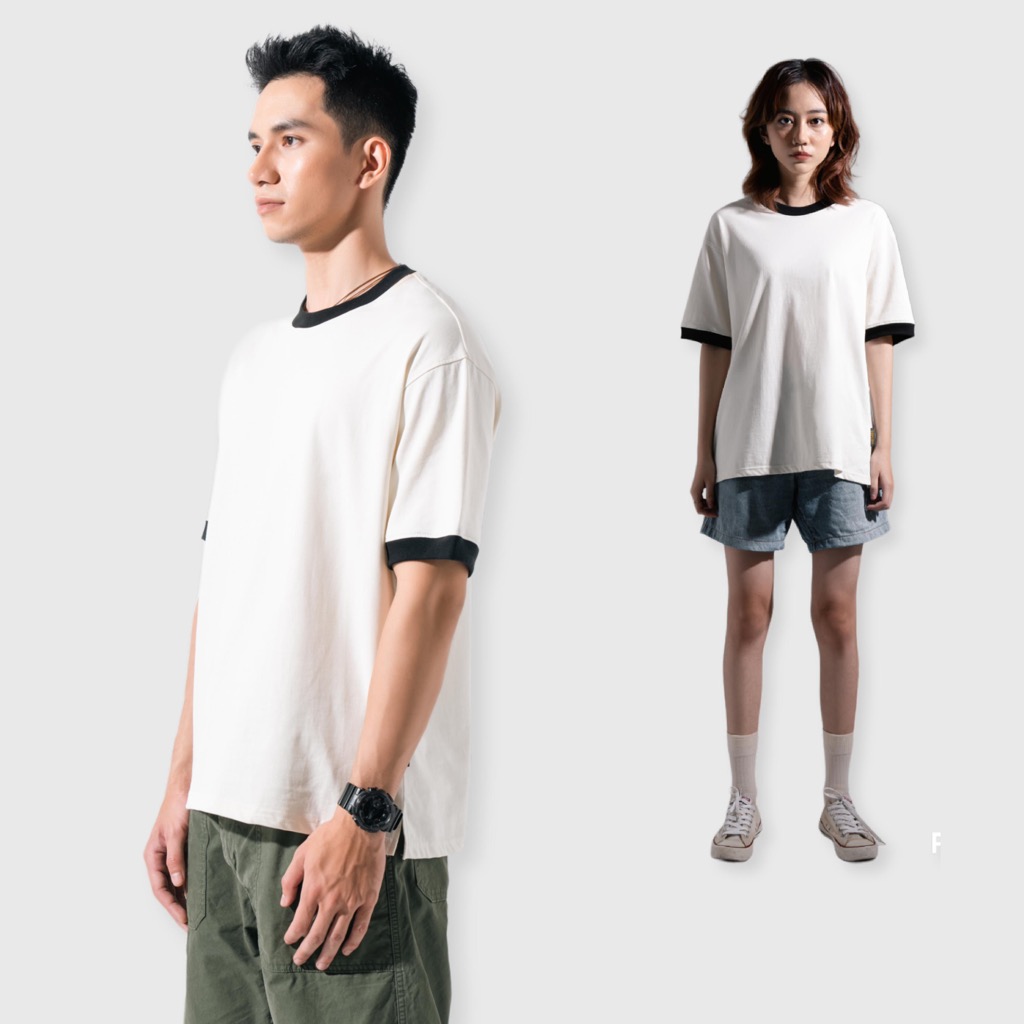 Ivory t-shirt |  MEMS Áo thun cotton tay ngắn cổ tròn trơn phối bo cổ điển nam nữ
