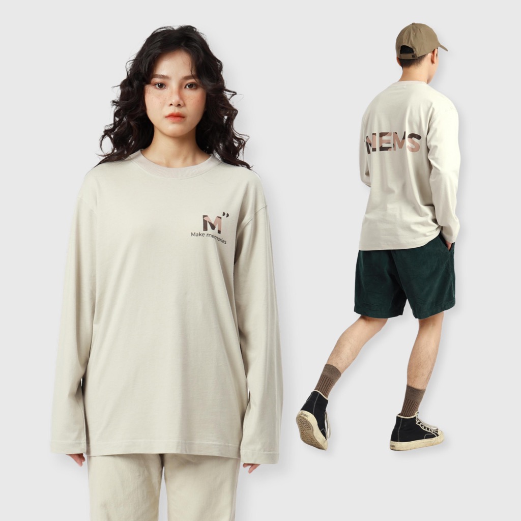 Moutain long sleevs | MEMS Áo thun cotton nam nữ tay dài cổ tròn in logo màu thiên nhiên