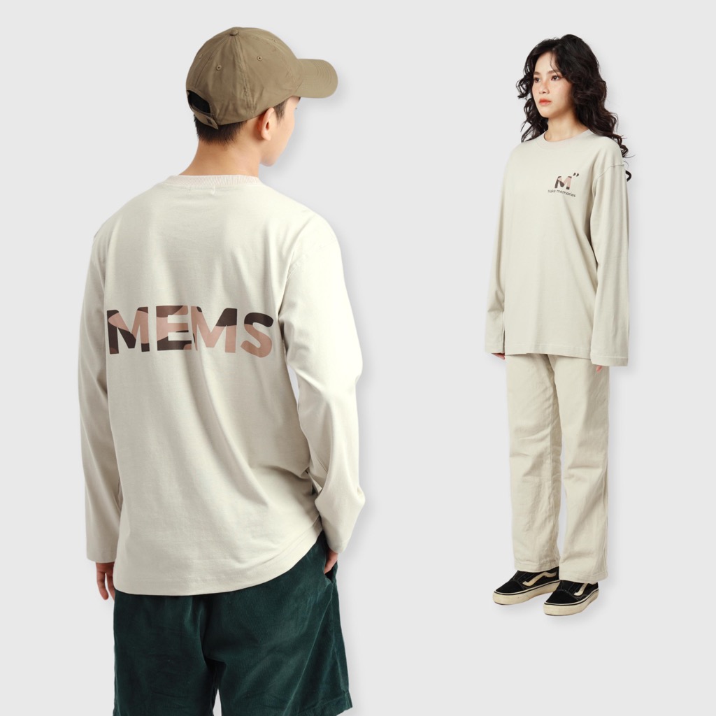 Moutain long sleevs | MEMS Áo thun cotton nam nữ tay dài cổ tròn in logo màu thiên nhiên