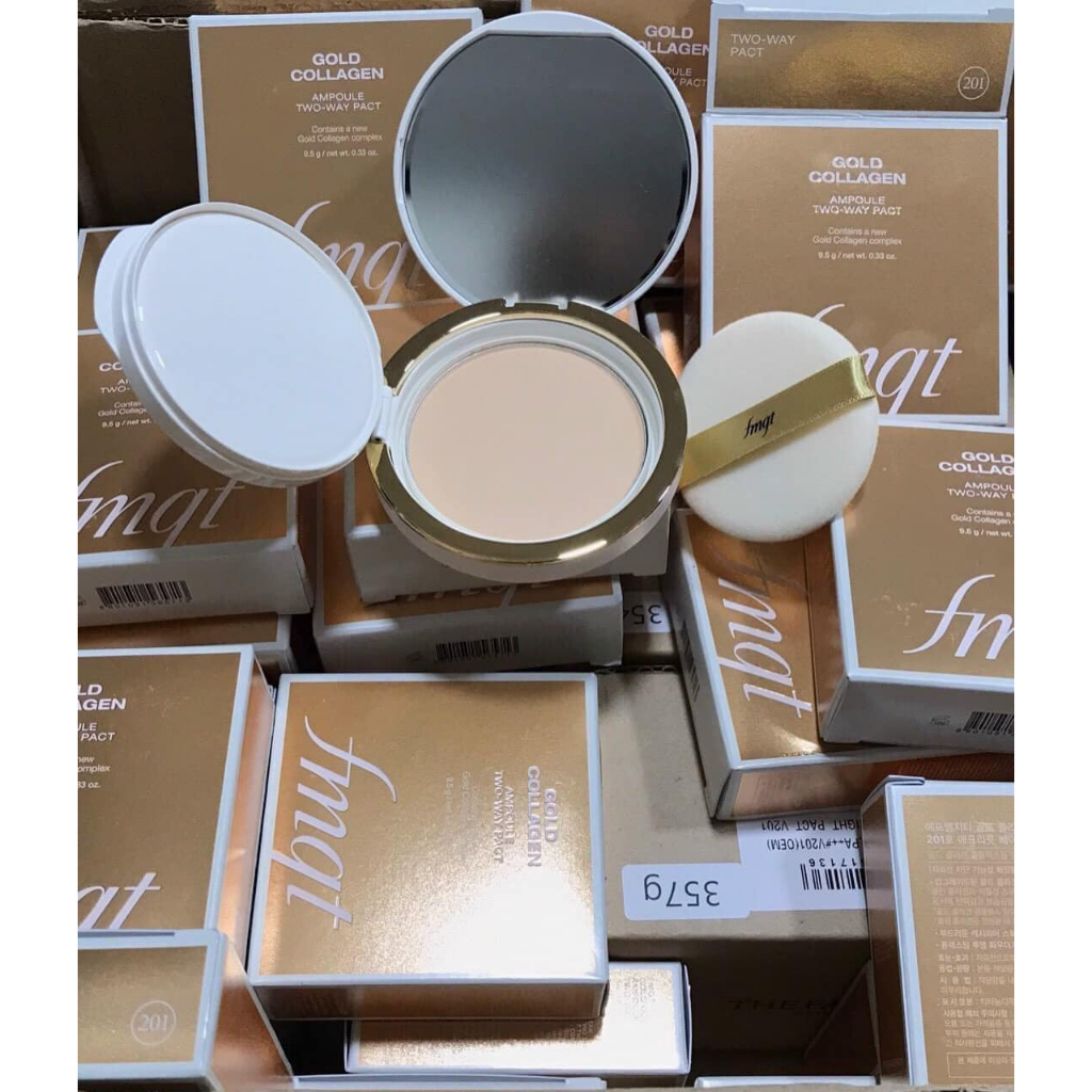 Phấn phủ trang điểm The Face Shop dưỡng da chống nắng fmgt Gold Collagen Ampoule Two Way Pact 9.5g SPF40+ PA++
