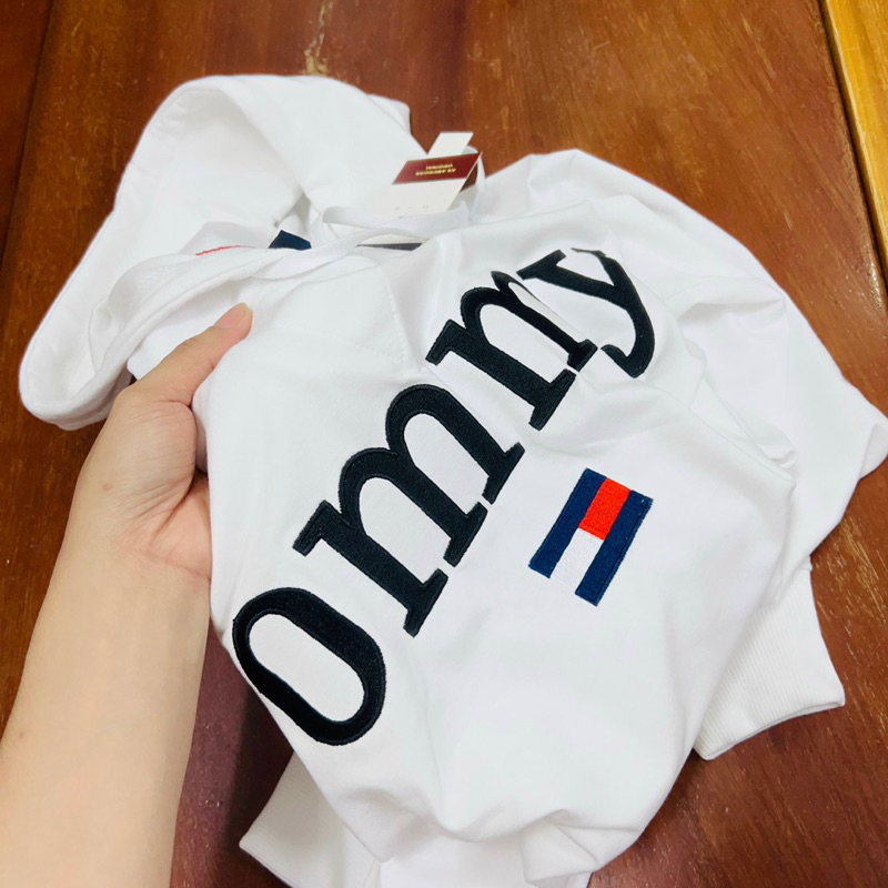Hoodies Tommy trắng thêy logo