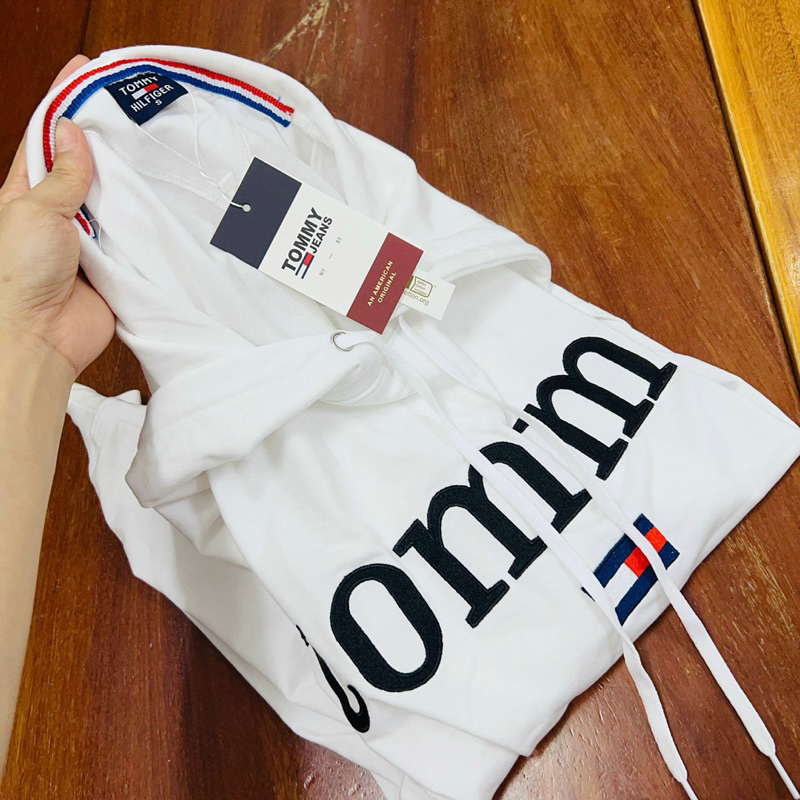 Hoodies Tommy trắng thêy logo