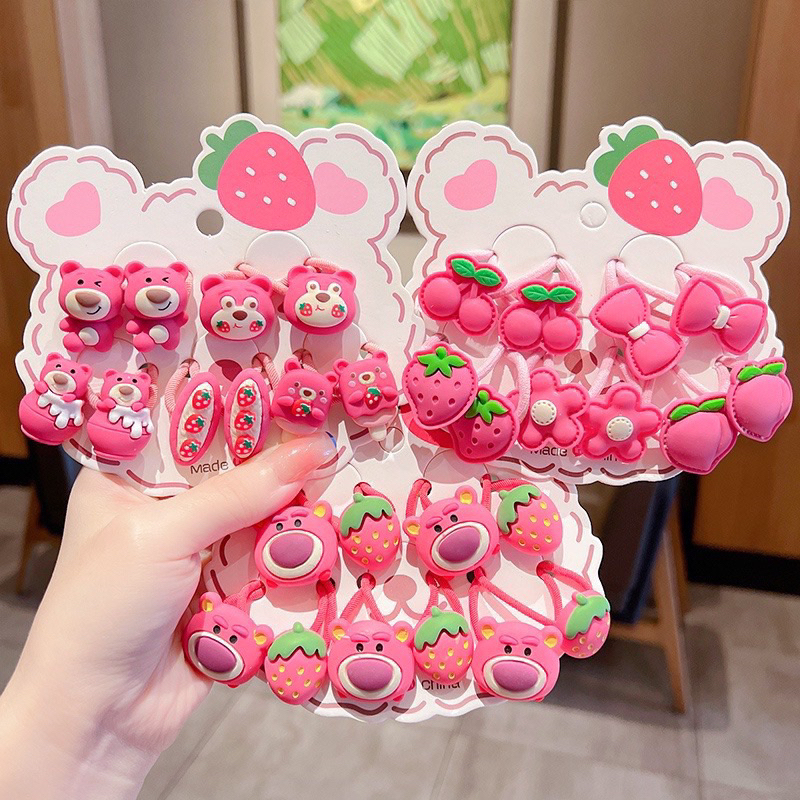 Set 10 Dây Buộc Tóc Cao Su Co Giãn Hình Gấu Hoạt Hình Dễ Thương Cho Bé Gái