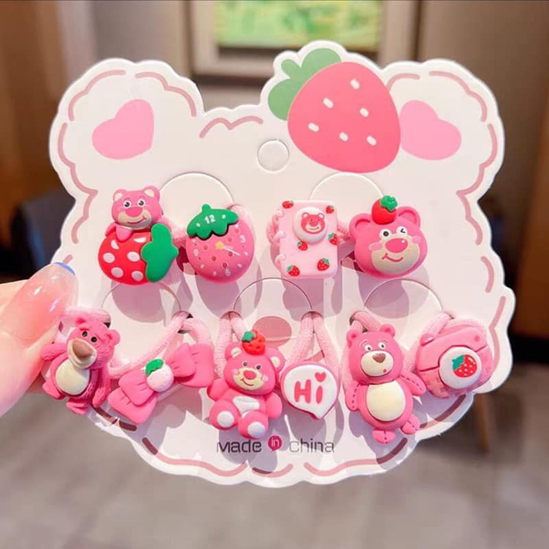 Set 10 Dây Buộc Tóc Cao Su Co Giãn Hình Gấu Hoạt Hình Dễ Thương Cho Bé Gái