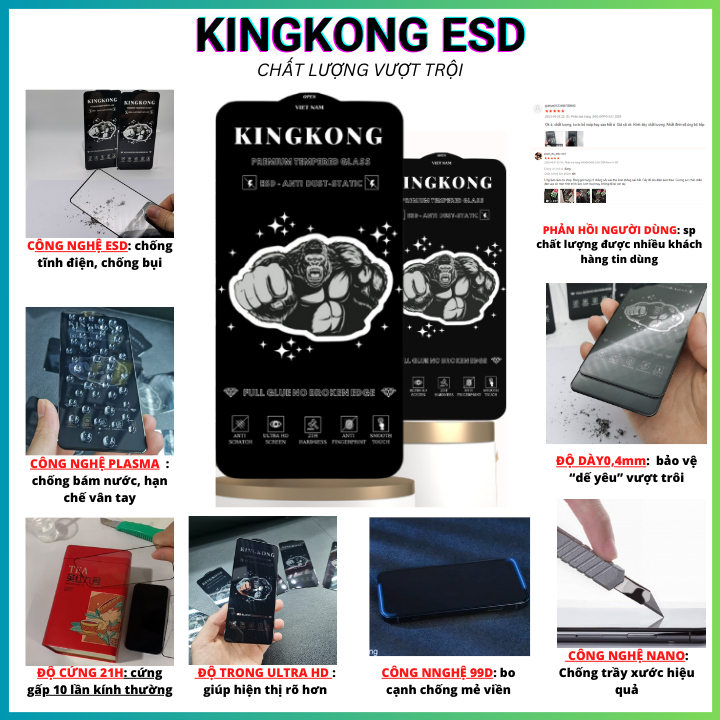 Cường lực KINGKONG Samsung M14 M13 M12 M20 M21 M22 M23 M30 M31 M32 M33 M34 full màn hình chống trầy xước hạn chế vân tay