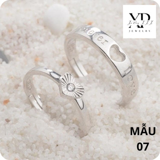 Nhẫn đôi pha mạ bạc s925 nhẫn đôi SD07 trái tim ghép - nhẫn thiết kế có thể điều chỉnh size theo ngón tay