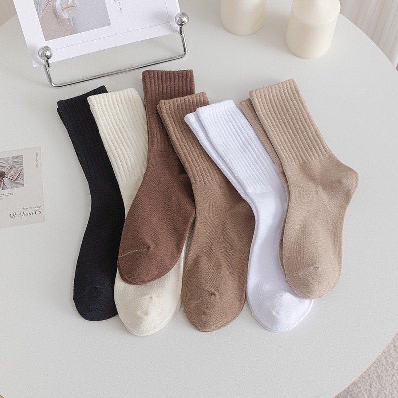 Set 5 Đôi Tất Cao Cổ Trơn Gân Tông Nâu Siêu Hot Phong Cách Hàn tt27