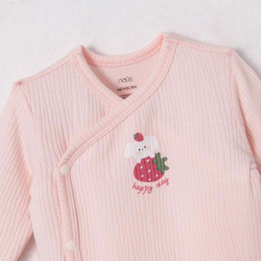 Bộ Nous dài cài lệch màu hồng hình in trang trí newborn