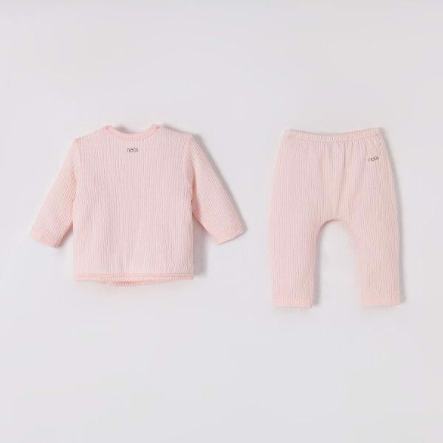 Bộ Nous dài cài lệch màu hồng hình in trang trí newborn