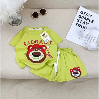 Bộ cotton gấu dâu cho bé gái từ 8-17kg