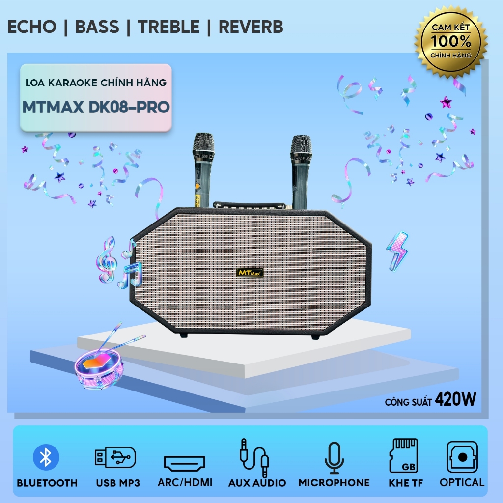 Loa Xách Tay MTMax DK08 Pro - Loa 5 Đường Tiếng Công Suất Lớn 420W Thiết Kế Độc Đáo, 2 Bass 15cm Siêu Trầm