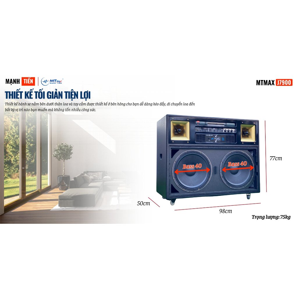 Loa Kéo Điện Cao Cấp MTMAX J7900 Bass Đôi 40cm –Combo Đẩy, Vang, Micro Âm Thanh Công Suất Lớn 1000 - 2000W, Bảo Hành 12T