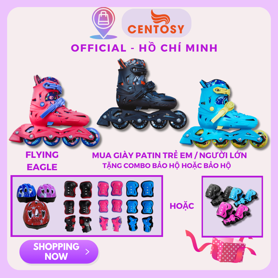 Giày trượt patin trẻ em Centosy Flying Eagle NT2 cao cấp chuẩn hàng chính hãng bánh xe cao su đặc