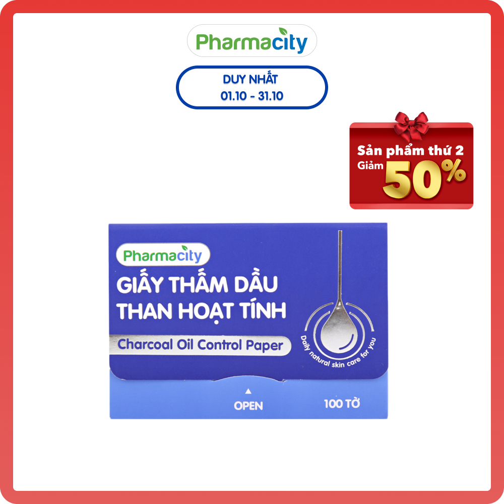 Giấy thấm dầu Pharmacity than hoạt tính (100 tờ/gói)