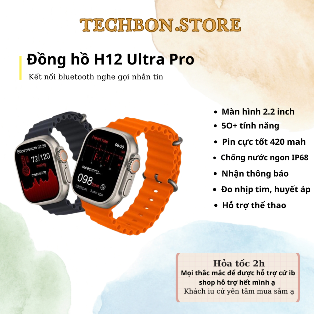 Đồng Hồ Thông Minh Ultra H12 Bản 5.2 Kết Nối Bluetooth Hỗ Trợ Theo Dõi Sức Khỏe Nghe Gọi Nhận Thông Báo SV66 TECHHIGH | BigBuy360 - bigbuy360.vn