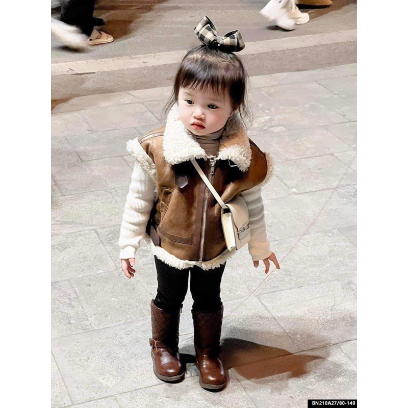 Áo khoác gile da lộn lót lông cừu thời trang xu hướng sẵn ship