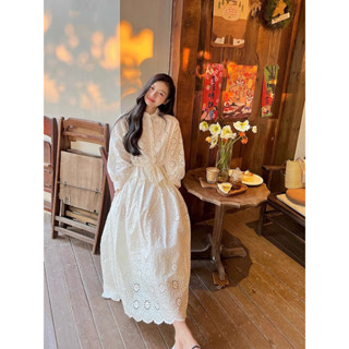 Sét Váy Thô Ren Hoa Lỗ Dáng Dài Tiểu Thư Thanh Lịch Nhẹ Nhàng( chân váy dài 80cm)