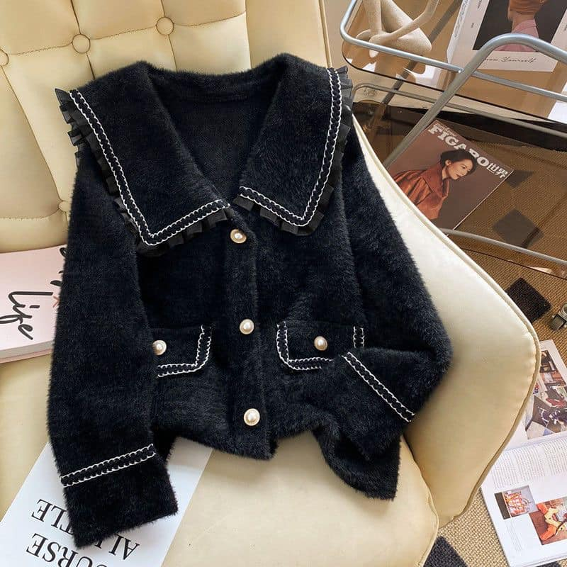 Áo khoác len lông thỏ mịn tiểu thư Forgirl sang trọng áo trơn Mã 302