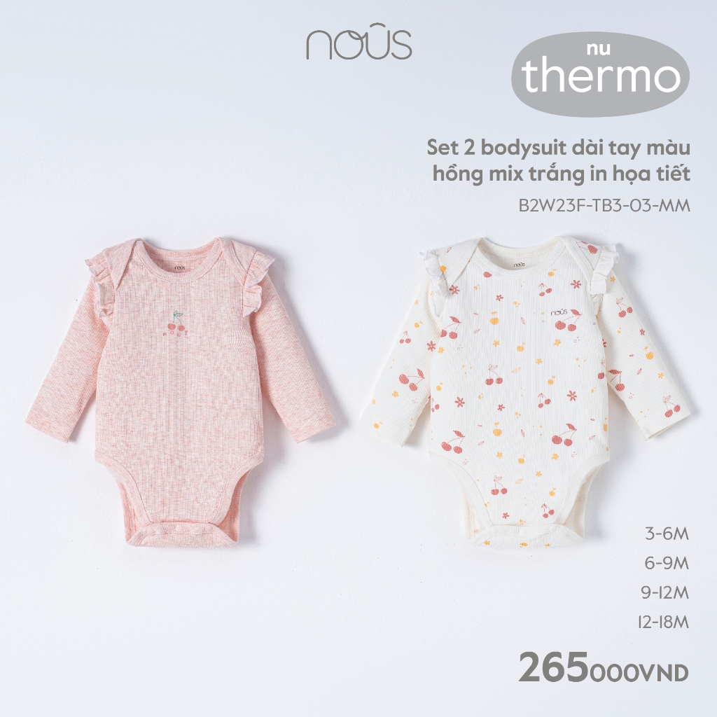 Set 2 bodysuit dài tay Nous bé gái, bé trai phối nhiều màu dễ thương cho bé từ 3-6 tháng đến 9-12 tháng
