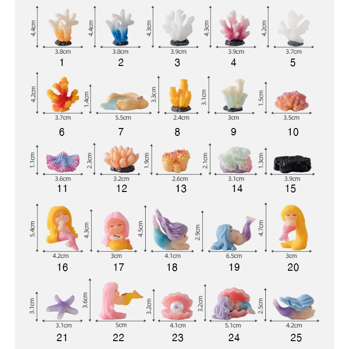 Mô hình rạn san hô, nàng tiên cá size mini trang trí tiểu cảnh bể cá, decor terrarium