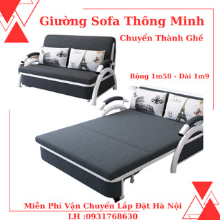Giường sofa gấp gọn , sofa giường khung kim cao cấp (Rộng 1m58 - Dài 1m9) tặng kèm 2 gối
