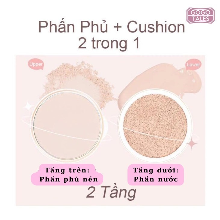 Cushion Phấn Phủ Kết Hợp 2 in 1GOGO TALES Vitalit Với Lõi Kép Giúp Che Phủ Cao Chống Thấm Nước