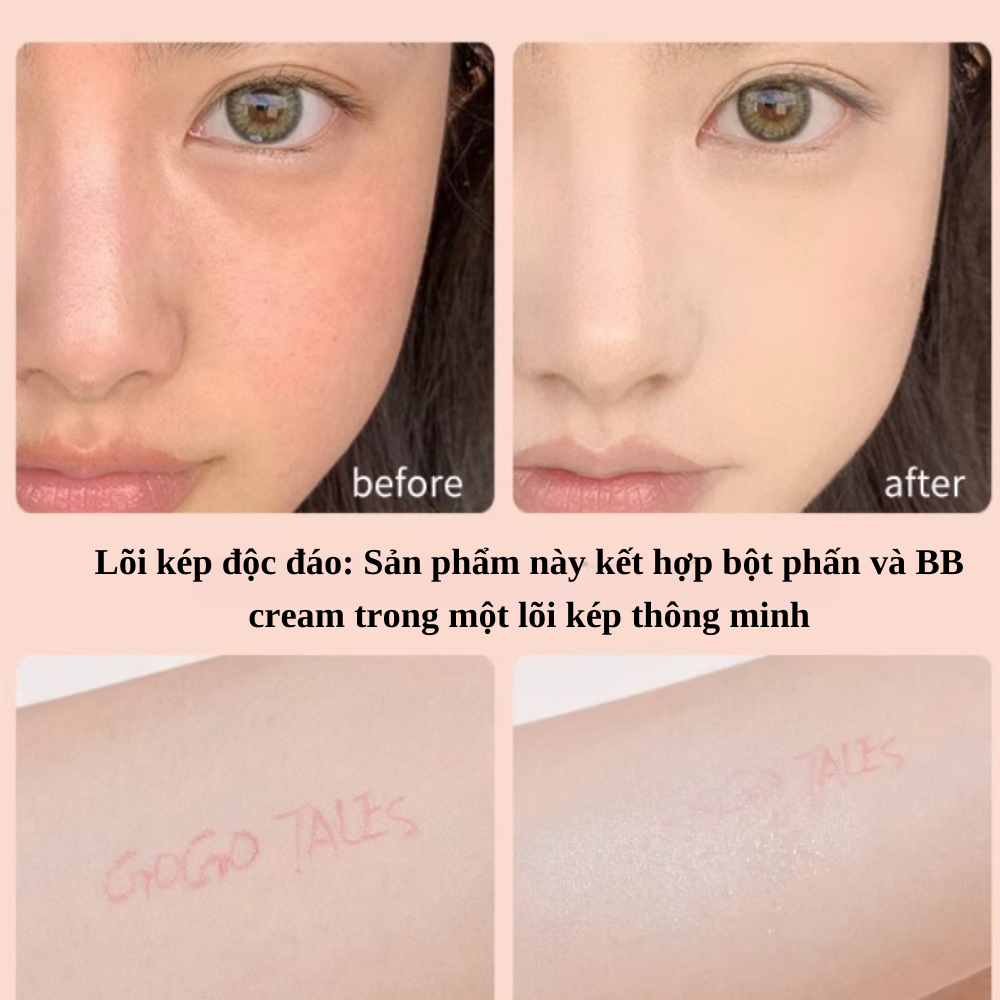 Cushion Phấn Phủ Kết Hợp 2 in 1GOGO TALES Vitalit Với Lõi Kép Giúp Che Phủ Cao Chống Thấm Nước