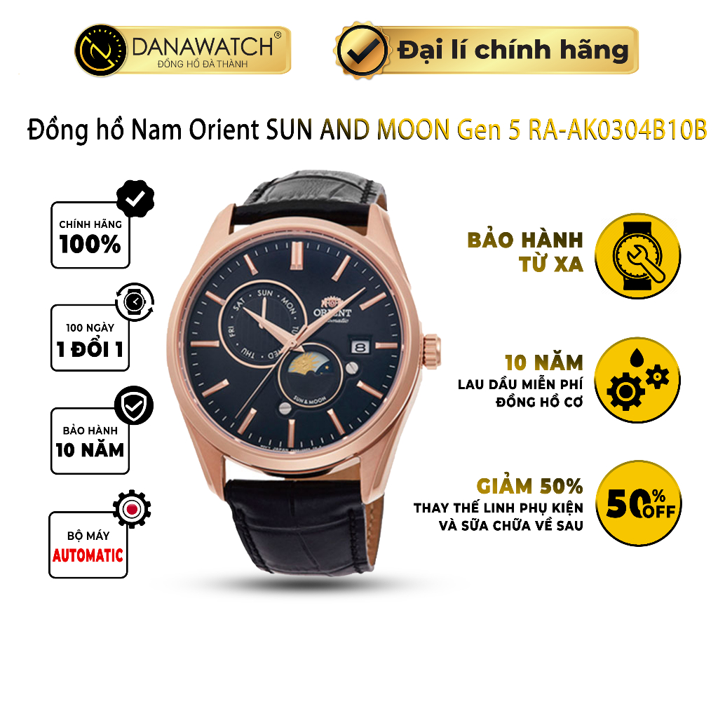 Đồng hồ nam Orient Sun And Moon Gen 5 RA-AK0304B10B chất liệu thép không gỉ 316L thiết kế tinh tế sang trọng và bền bỉ