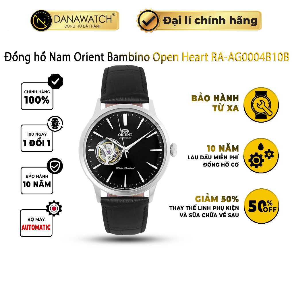 Đồng hồ nam Orient Bambino Open Heart RA-AG0004B10B thiết kế tỉ mỉ đẹp mắt phong cách tối giản sang trọng lịch lãm