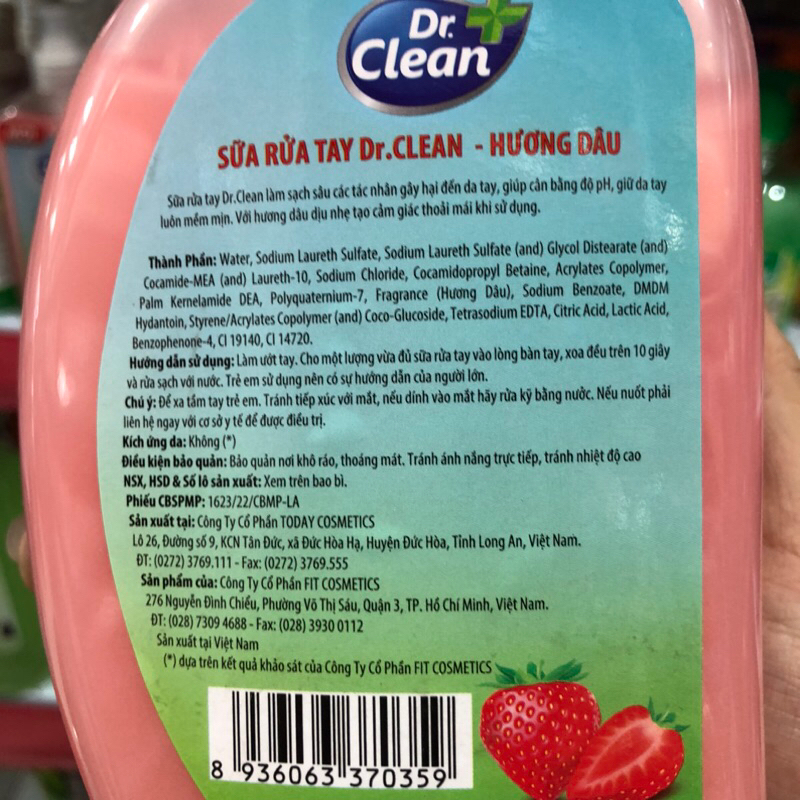 Nước rửa tay Dr.Clean 500ml hương dâu