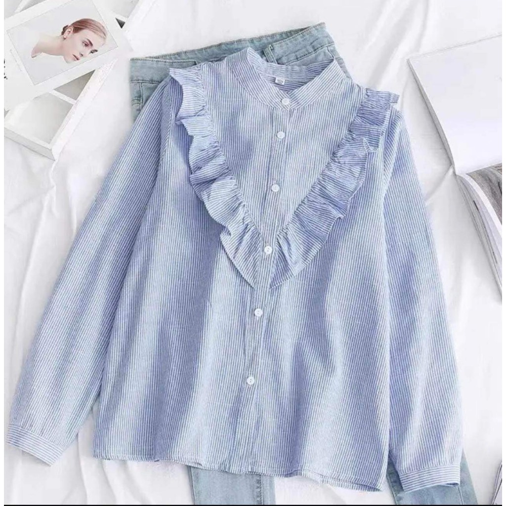 Áo sơ mi phối nhún bèo xinh xắn SM07