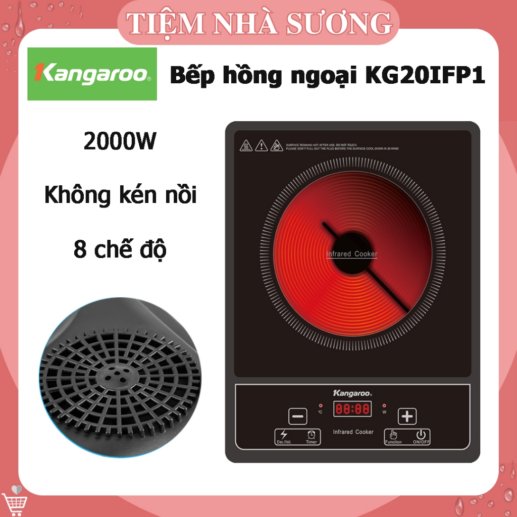 Bếp hồng ngoại Kangaroo KG20IFP1, 2000W nấu nhanh, 8 chế độ nấu, Không kén nồi - Dễ dàng làm sạch mặ