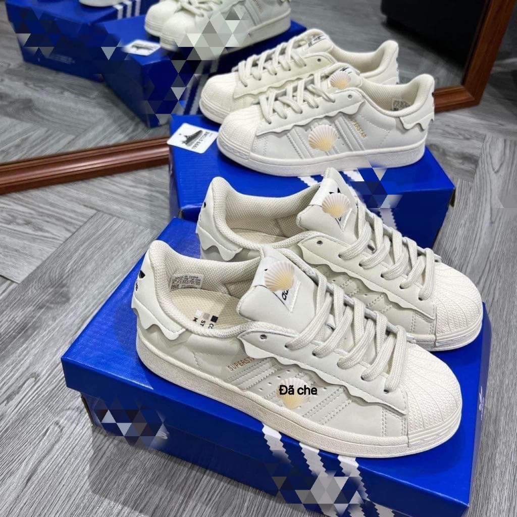 Giày thể thao nữ_adidas_superstar mũi sò màu trắng hồng cao cấp dễ phối đồ