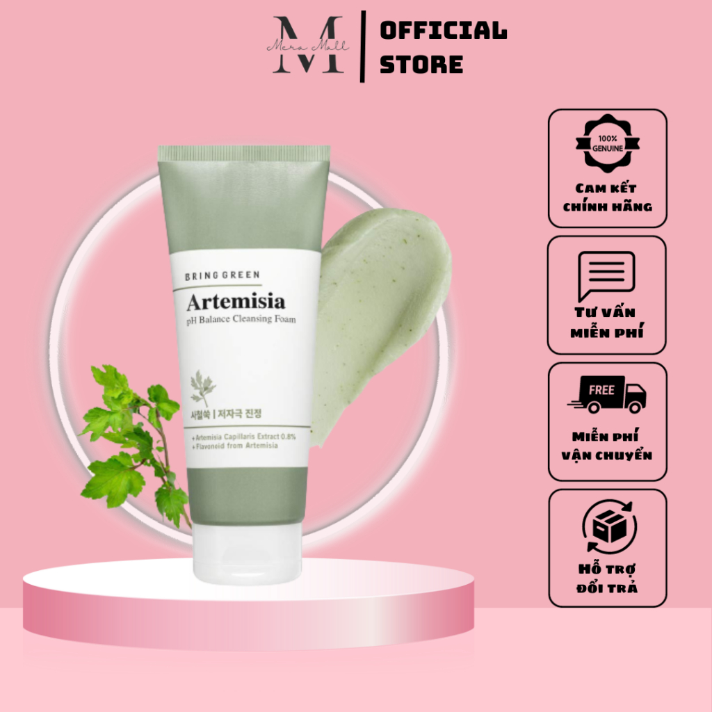 (Chính hãng/Có VAT )Sữa Rửa Mặt Chiết Xuất Ngải Cứu BRING GREEN ARTEMISIA PH BALANCED CLEANSING FOAM 200ml