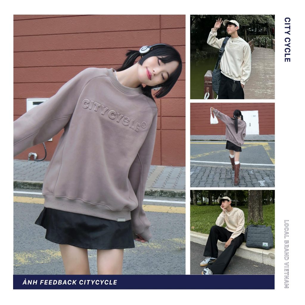 Áo sweater Local Brand Raglan Embossed City Cycle nỉ bông oversize nam nữ form rộng