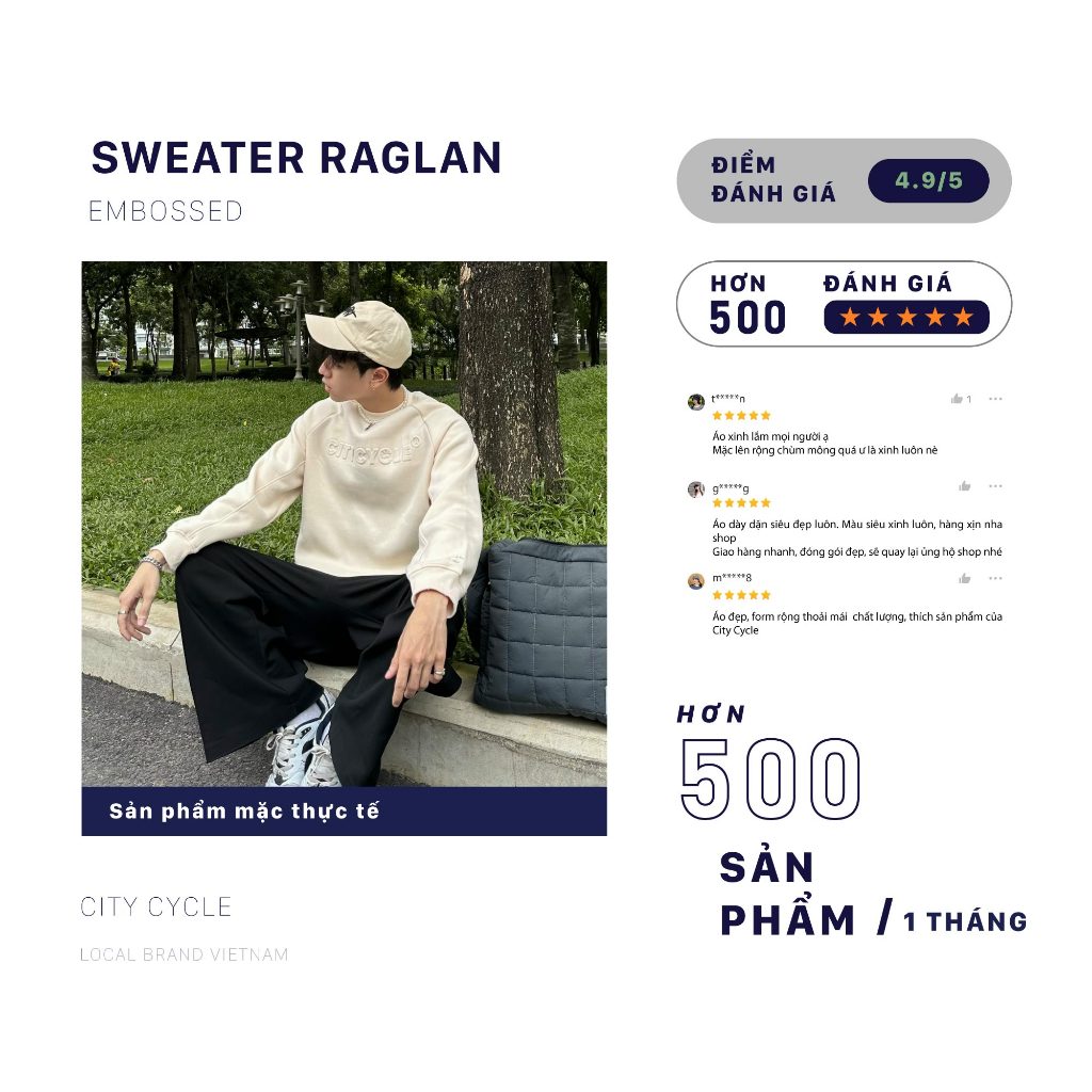 Áo sweater Local Brand Raglan Embossed City Cycle nỉ bông oversize nam nữ form rộng