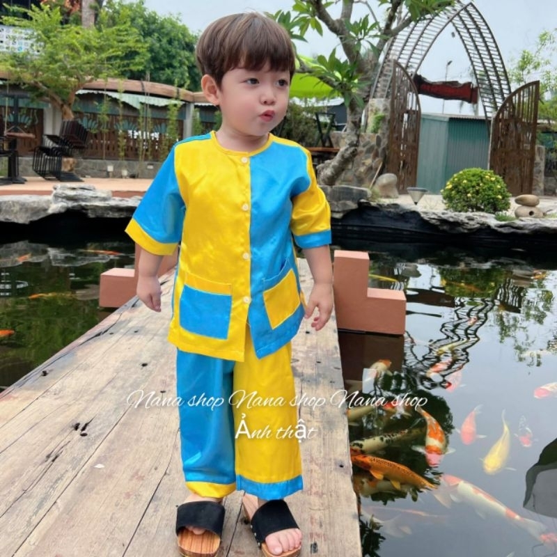 Bộ bà ba mẫu ghép bé trai bé gái size 8 - 25ky