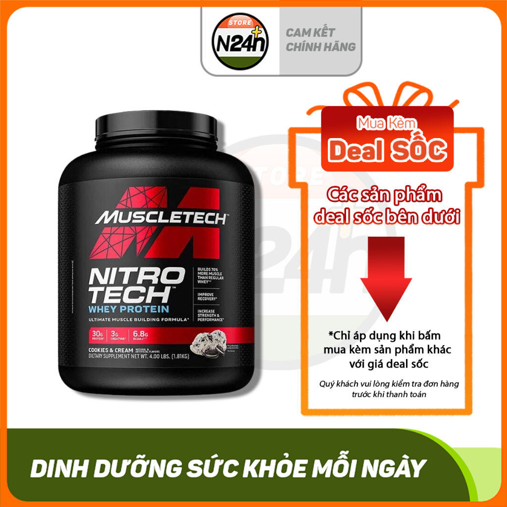 NITROTECH WHEY 4LBS 1.8KG - CAM KẾT CHÍNH HÃNG | Sữa Dinh Dưỡng Tăng Cơ Phục Hồi Cơ Bắp Từ Mỹ -