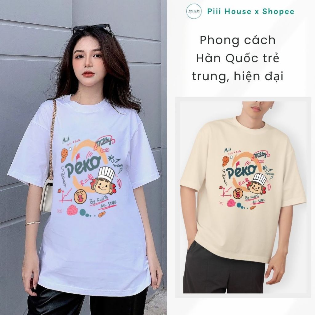 Áo Thun Tay Lỡ PEKO, Áo Thun Unisex Cổ Tròn Chất Liệu Cotton 3158 Co Giãn Thoáng Mát