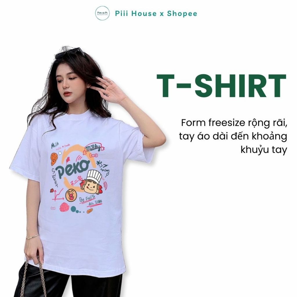 Áo Thun Tay Lỡ PEKO, Áo Thun Unisex Cổ Tròn Chất Liệu Cotton 3158 Co Giãn Thoáng Mát