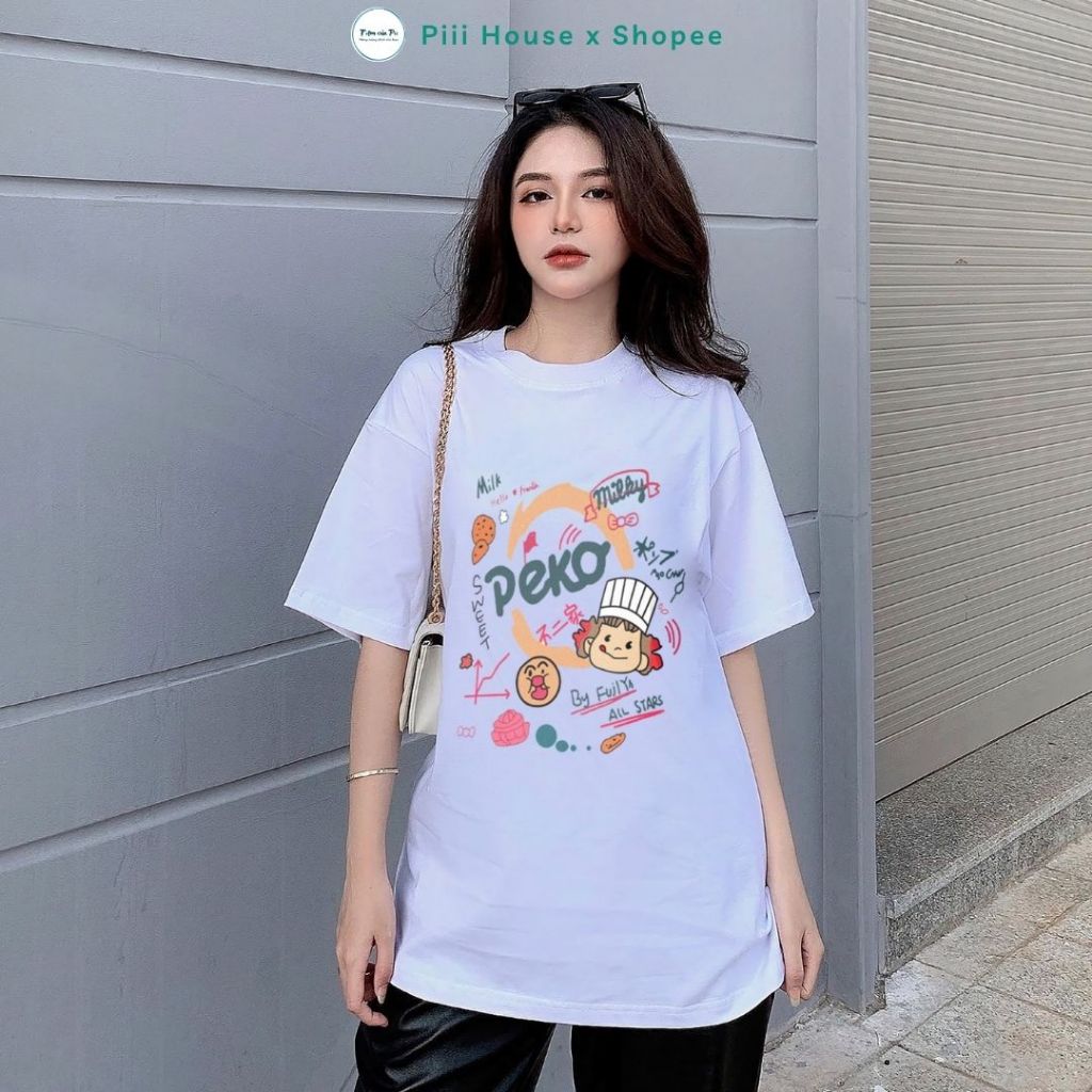 Áo Thun Tay Lỡ PEKO, Áo Thun Unisex Cổ Tròn Chất Liệu Cotton 3158 Co Giãn Thoáng Mát