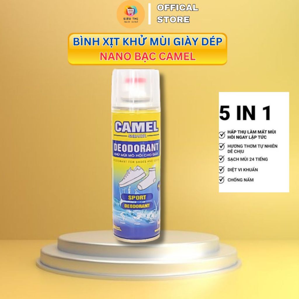 Bình Xịt Khử Mùi Giày Dép NaNo Bạc CAMEL, Xịt Khử Mùi Hôi Chân, Loại bỏ vi khuẩn, ngăn mồ hôi công nghệ bạc AG+