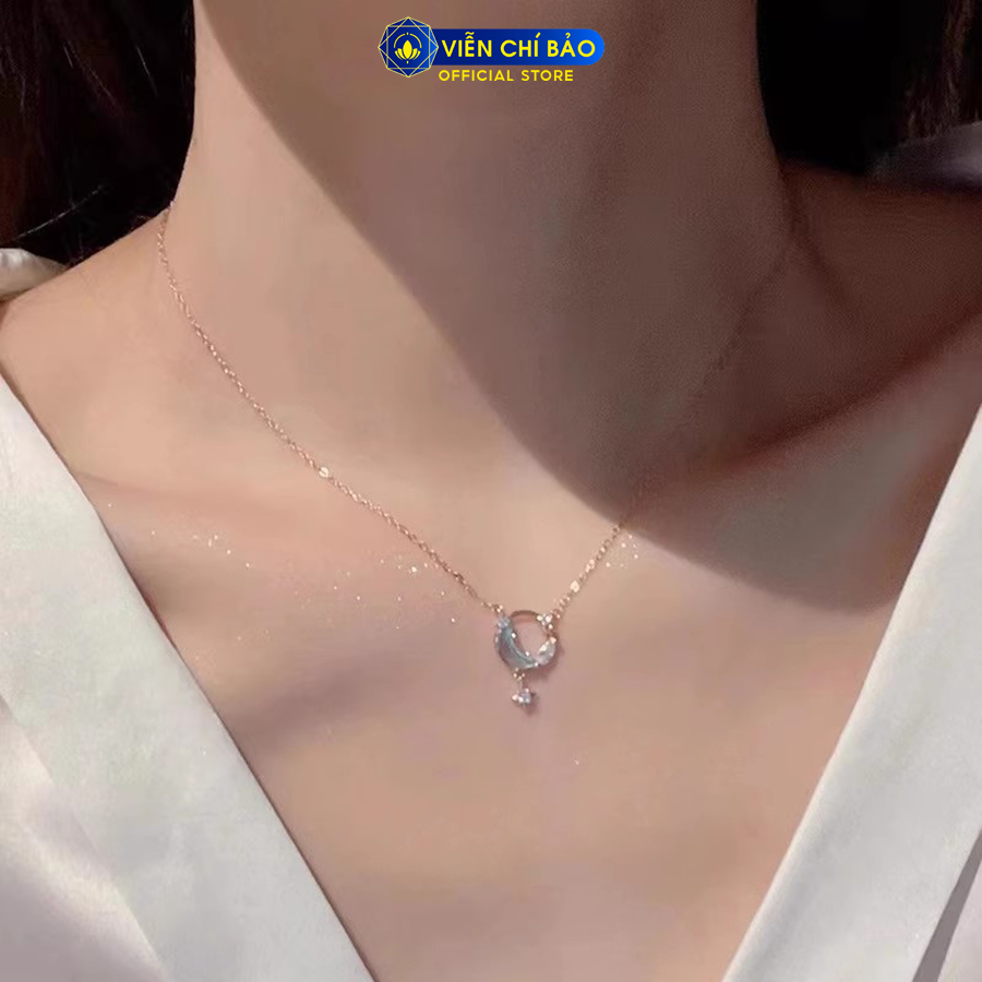 Dây chuyền bạc nữ mặt trăng tròn đá moonstone chất liệu bạc 925 thời trang phụ kiện trang sức Viễn Chí Bảo D400909