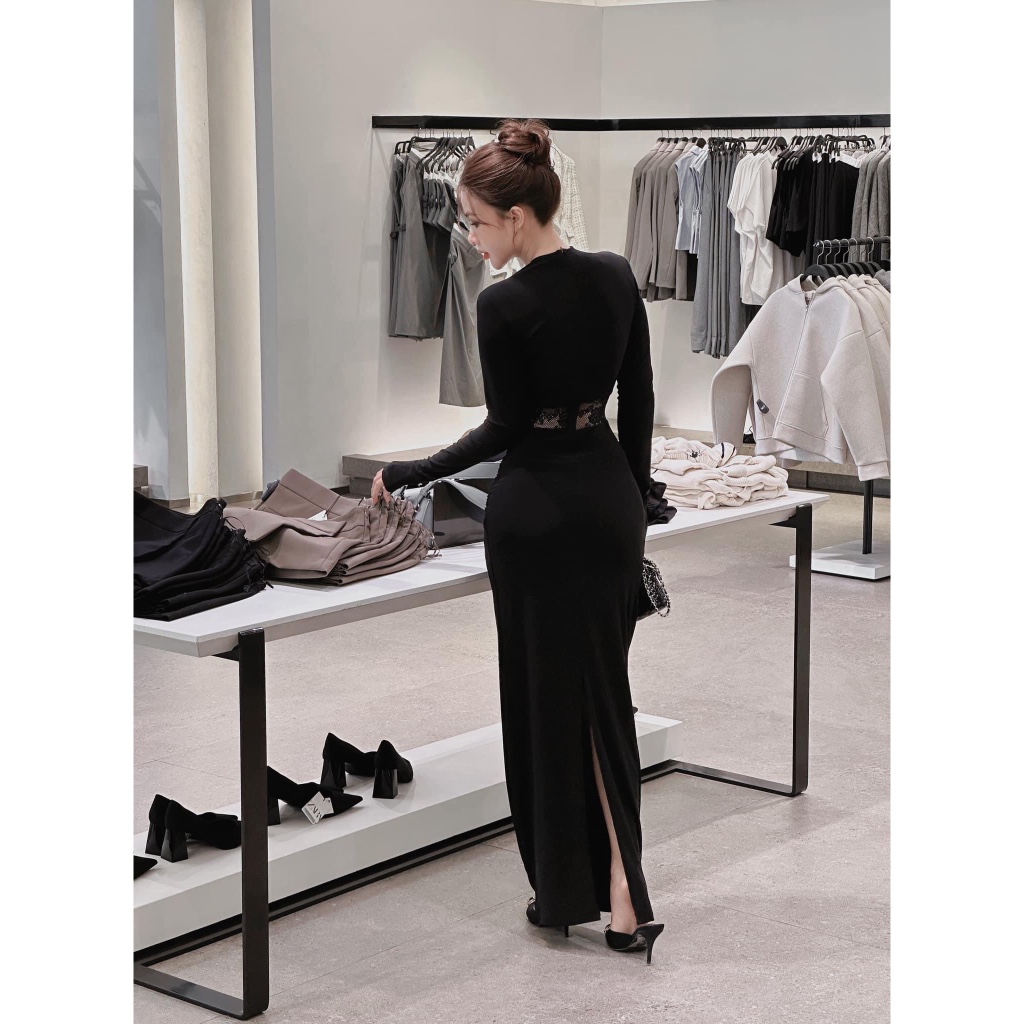 Váy body dáng dài 𝐁𝐀𝐆𝐄𝐎 cut-out phối ren eo so hot