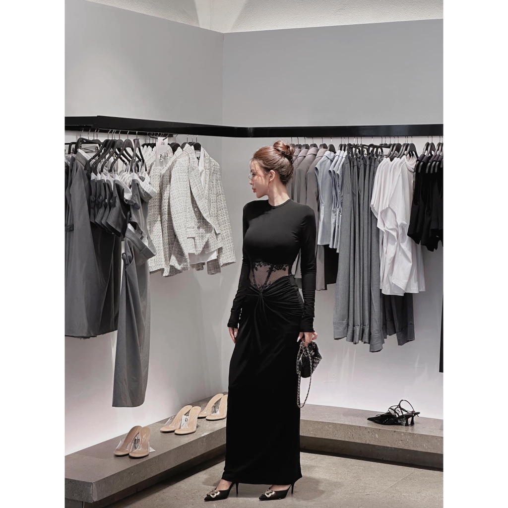 Váy body dáng dài 𝐁𝐀𝐆𝐄𝐎 cut-out phối ren eo so hot