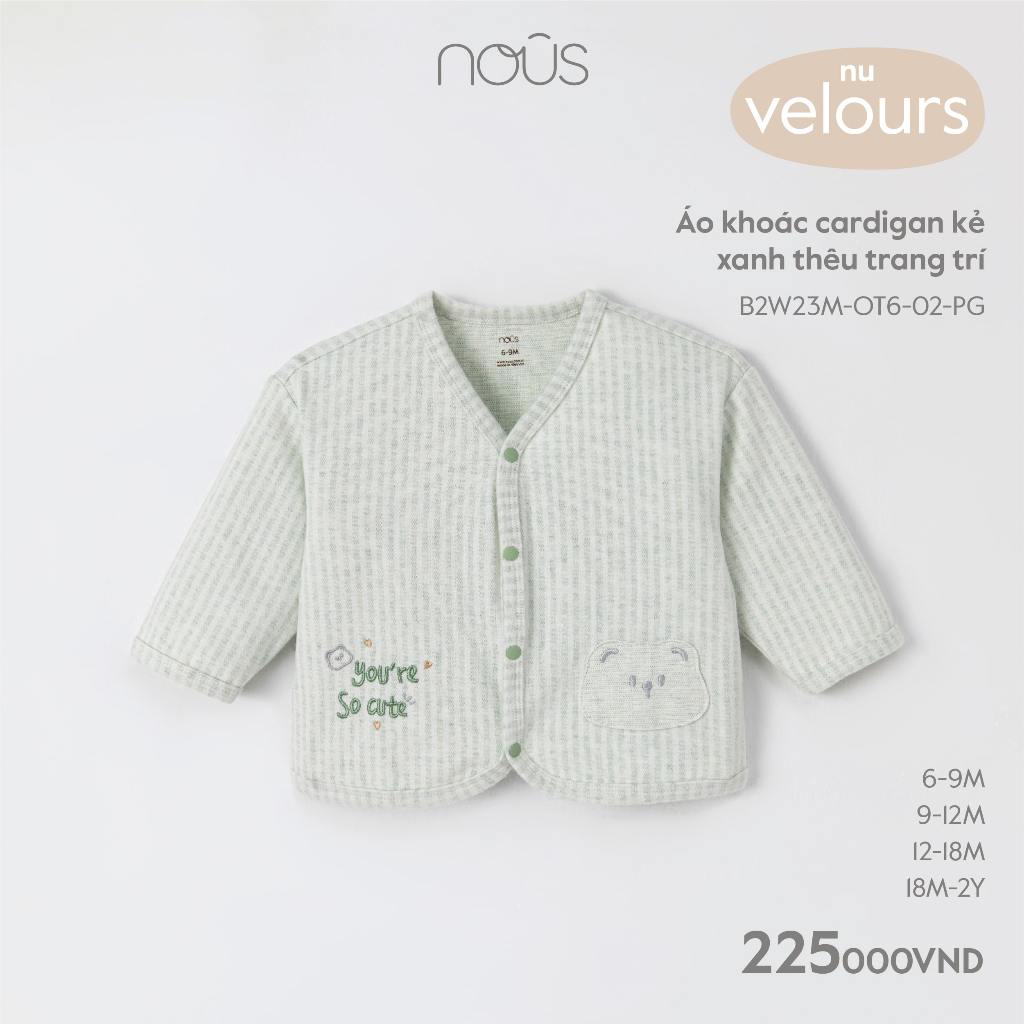 Áo khoác cardigan Nous kẻ tím, xanh chất liệu Nu Velour thấm hút tốt dành cho bé từ 6-9 tháng đến 18-24 tháng