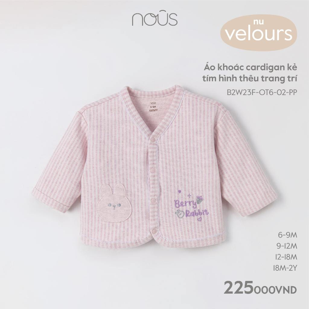 Áo khoác cardigan Nous kẻ tím, xanh chất liệu Nu Velour thấm hút tốt dành cho bé từ 6-9 tháng đến 18-24 tháng